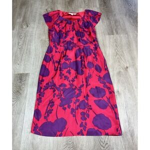 BODEN Dress Womens 6R Floral Cap Sleeve 100% Silk Sheath Side Zip